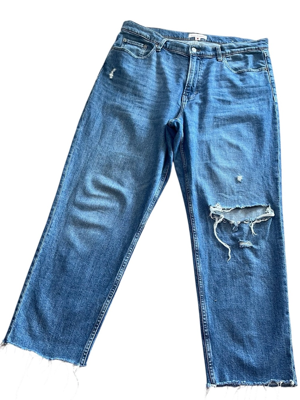 Lucky Brand Boy Mid Rise Relaxed Straight Blue Denim Jeans Sz 14/32 Distressed